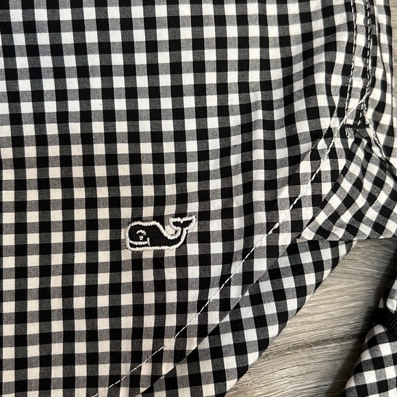 Vineyard Vines Gingham Ruffle Popover Blouse Shirt Top Black Raglan Poplin US 6 - Picture 8 of 10